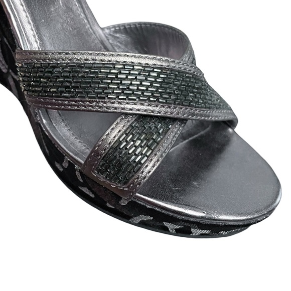 COACH Camelia Pewter & Black Ankle Strap Platform Wedge Sandals - Picture 5 of 9